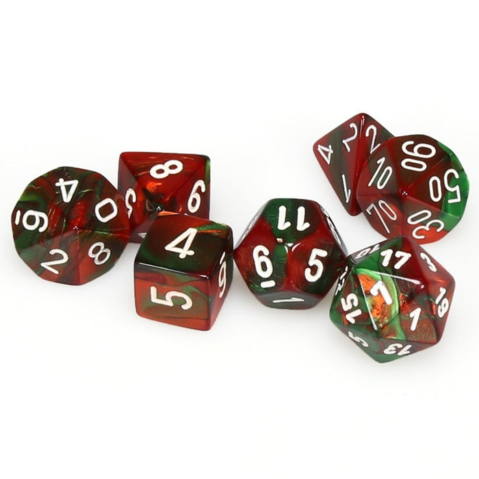 Chessex 7pc RPG Dice Set Gemini Green & Red/White CHX26431 - Pastime Sports & Games