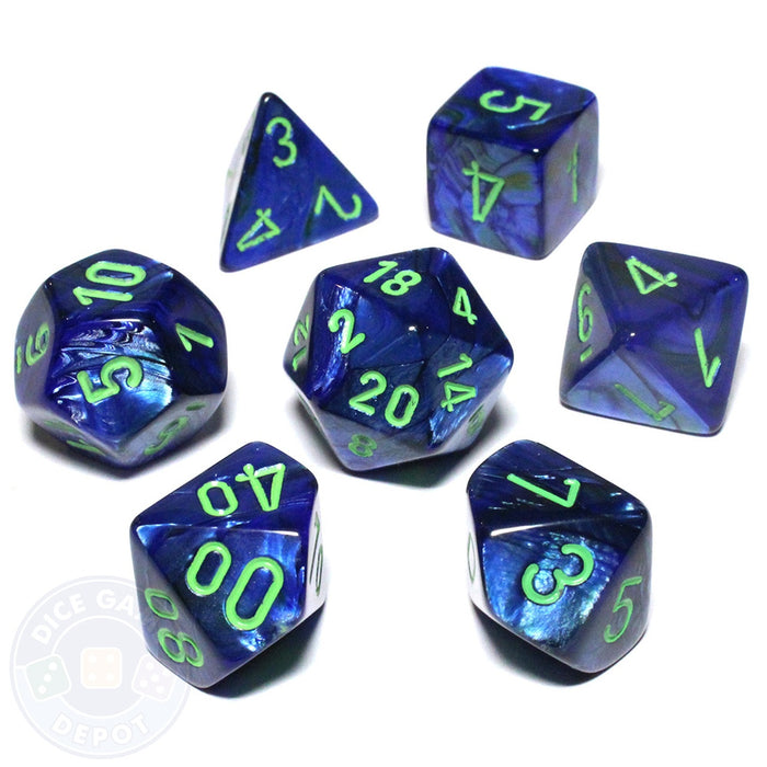 Chessex 7pc RPG Dice Set Lustrous Dark Blue/Green CHX27496 - Pastime Sports & Games