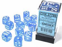 Chessex 12pc D6 Dice Set Borealis Sky Blue/White CHX27786 - Pastime Sports & Games