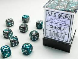 Chessex 36 D6 Dice Set Gemini Steel-Teal/White CHX26856 - Pastime Sports & Games