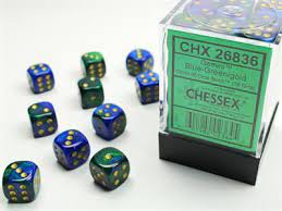 Chessex 36 D6 Dice Set Gemini Blue-Green/Gold CHX26836 - Pastime Sports & Games