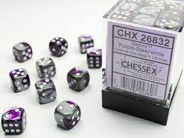 Chessex 36 D6 Dice Set Gemini Purple-Steel/White CHX26832 - Pastime Sports & Games