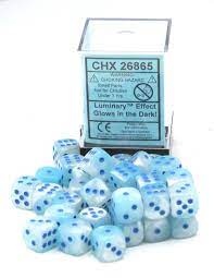 Chessex 36 D6 Dice Set Gemini Pearl Turqoise-White/Blue CHX26865 - Pastime Sports & Games