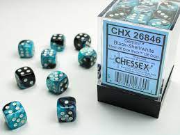 Chessex 36 D6 Dice Set Gemini Black-Shell/White CHX26846 - Pastime Sports & Games