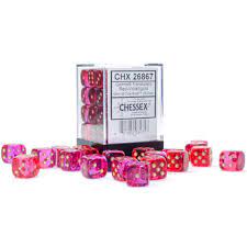 Chessex 36 D6 Dice Set Gemini Translucent Red-Violet/Gold CHX26867 - Pastime Sports & Games