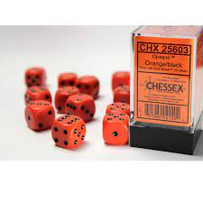 Chessex 12pc D6 Dice Set Opaque Orange/Black CHX25603 - Pastime Sports & Games
