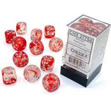Chessex 12pc D6 Dice Set Nebula Red/Silver CHX27754 - Pastime Sports & Games