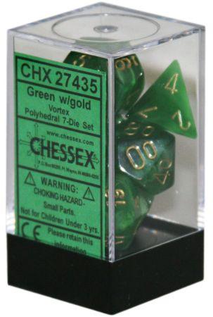 Chessex 7pc RPG Dice Set Vortex Green/Gold CHX27435 - Pastime Sports & Games