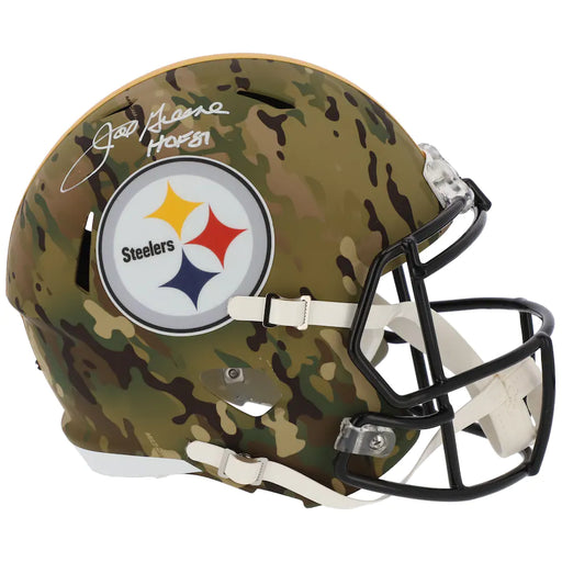 Joe Greene Autographed Pittsburgh Steelers Alternate Camo Replica Helmet With "HOF 87" Inscription - Pastime Sports & Games