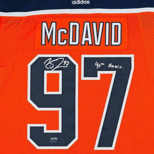 Connor McDavid Autographed & Inscribed Edmonton Oilers Authentic Orange Jersey with 40th Anniversary Shoulder Patch - Pastime Sports & Games
