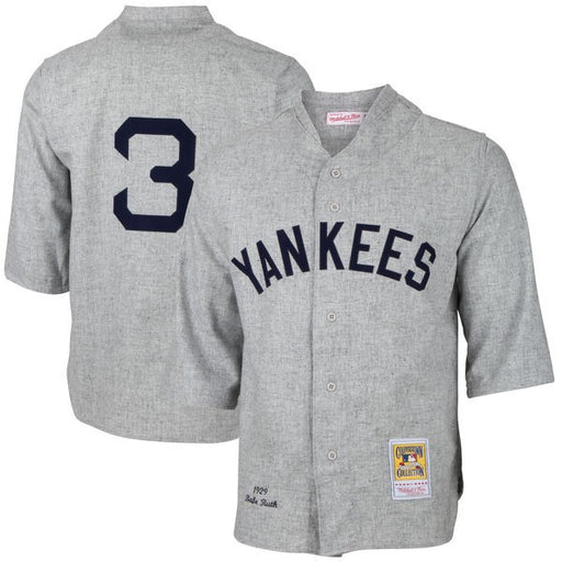 1928/29 New York Yankees Babe Ruth On Field Quality Home Buttonup Baseball Jersey (M&N Grey) - Pastime Sports & Games