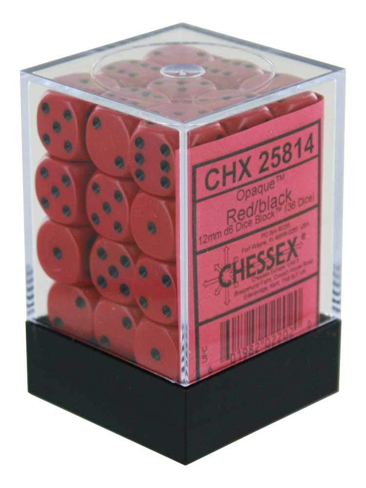 Chessex 36 D6 Dice Set Opaque Red/Black CHX25814 - Pastime Sports & Games