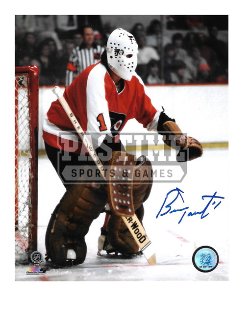 Bernie Parent Autographed 8X10 Philadelphia Flyers Home Jersey (Guarding Net) - Pastime Sports & Games