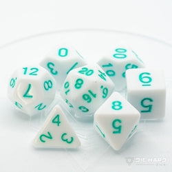 Polymer 7-Piece RPG Dice Set White With Pastel Teal - Pastime Sports & Games