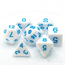 Polymer 7-Piece RPG Dice Set White With Pastel Blue - Pastime Sports & Games