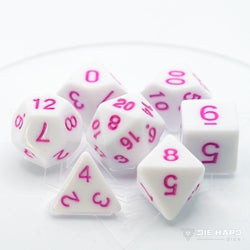 Polymer 7-Piece RPG Dice Set White With Pastel Magenta - Pastime Sports & Games