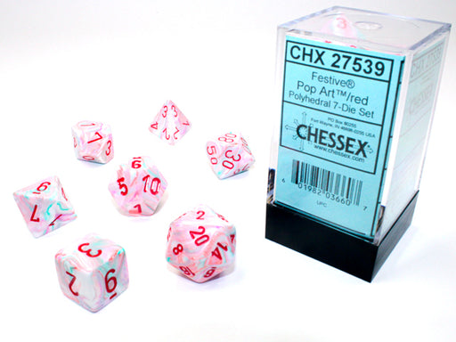 Chessex 7pc RPG Dice Set Festive Pop-Art/Red CHX27539 - Pastime Sports & Games