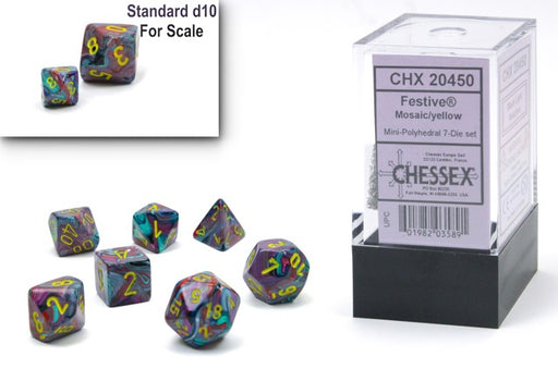 Chessex Mini 7pc RPG Dice Set Festive Mosaic/Yellow (CHX20450) - Pastime Sports & Games