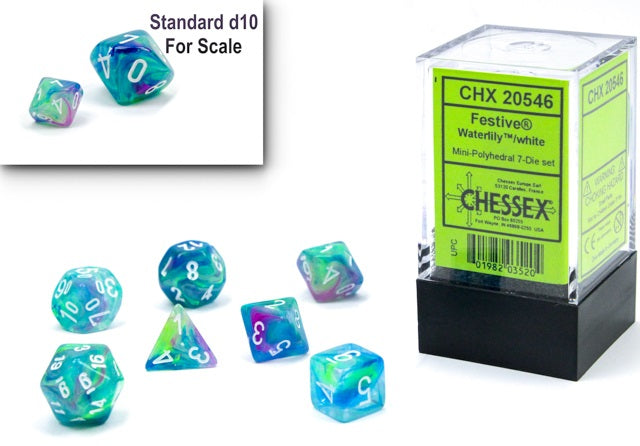 Chessex Mini 7pc RPG Dice Set Festive Waterlily/White (CHX20546) - Pastime Sports & Games