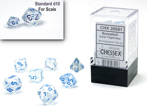Chessex Mini 7pc RPG Dice Set Borealis Icicle/Light Blue (CHX20581) - Pastime Sports & Games