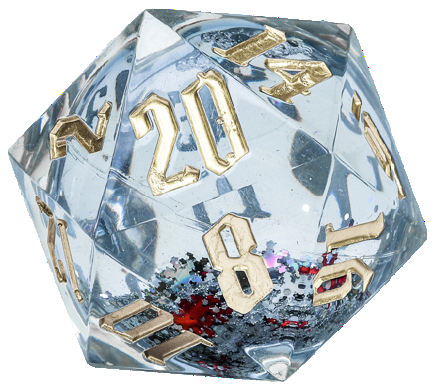 D20 Snow Globe Gold Ink & Silver Glitter 54mm - Pastime Sports & Games