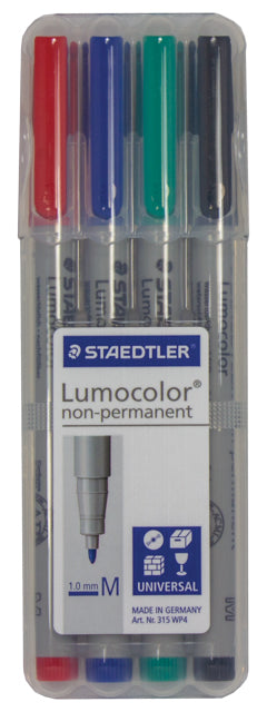 Staedtler Lomocolour Non-Permanent Water Soluble Markers - 4 Color Pack - Pastime Sports & Games