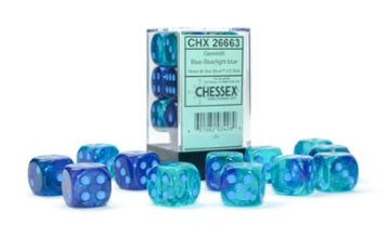 Chessex 12pc D6 Dice Set Gemini Blue-Blue/Light Blue CHX26663 - Pastime Sports & Games