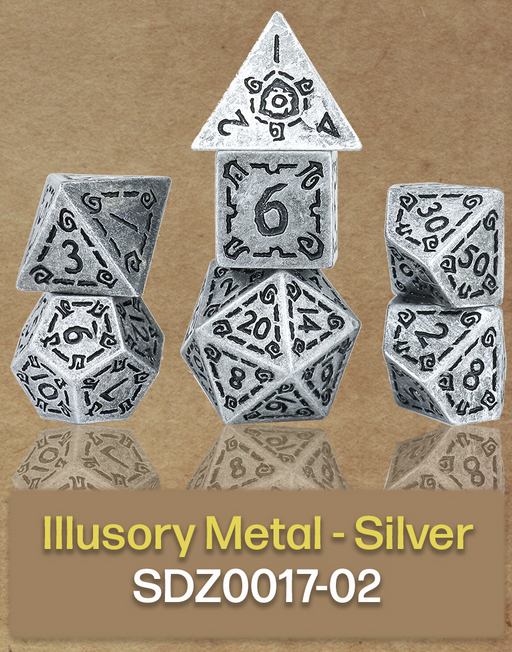 Sirius Dice Illusory Metal Silver 7-Die Set - Pastime Sports & Games
