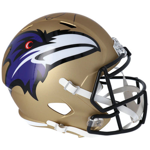 Ray Lewis Autographed Baltimore Ravens Speed Replica Helmet With "HOF 18" Inscription - Pastime Sports & Games
