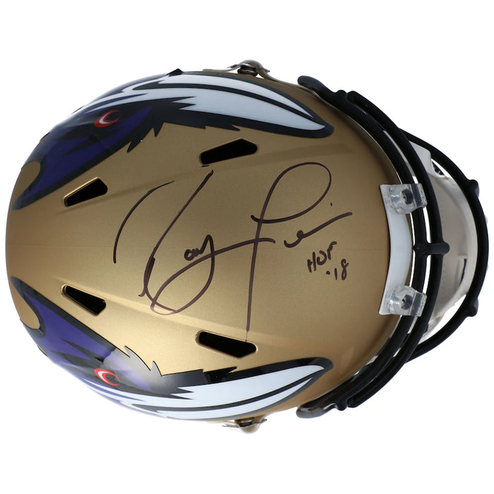 Ray Lewis Autographed Baltimore Ravens Speed Replica Helmet With "HOF 18" Inscription - Pastime Sports & Games