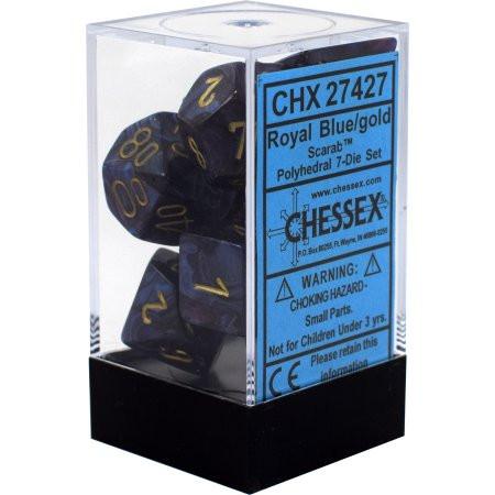 Chessex 7pc RPG Dice Set Scarab Royal Blue/Gold CHX27427 - Pastime Sports & Games