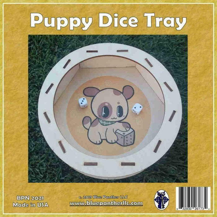 Wooden Dice Tray: Puppy with Dice - Pastime Sports & Games