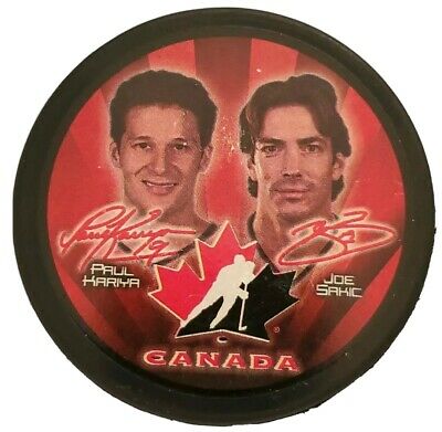 Team Canada Paul Kariya & Joe Sakic Hockey Puck - Pastime Sports & Games