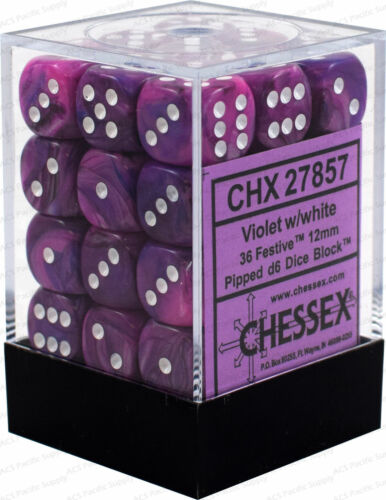 Chessex Festive Violet/White Dice - Pastime Sports & Games