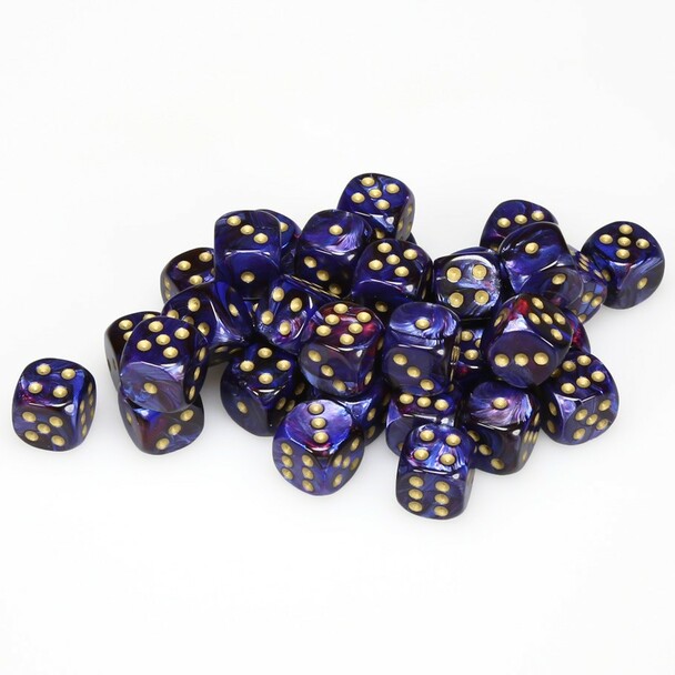 Chessex 36 D6 Dice Set Scarab Royal Blue/Gold CHX27827 - Pastime Sports & Games