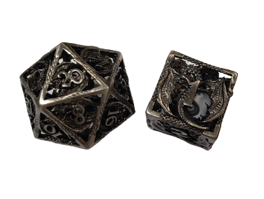 7pc RPG Hollow Metal Dice Set - Steel Dragon Silver - Pastime Sports & Games