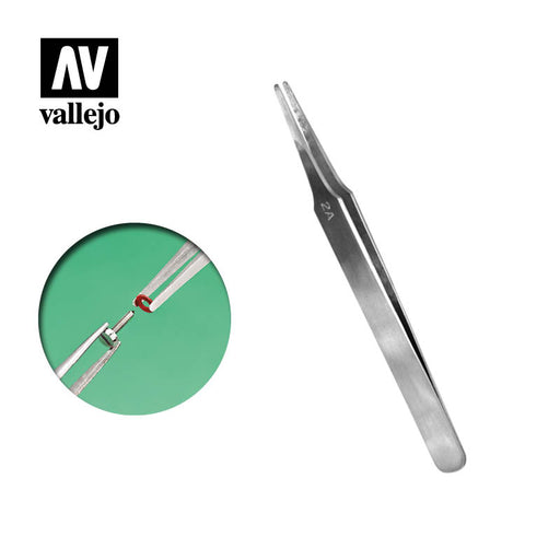 Vallejo Flat Rounded Stainless Steel Tweezers (120mm) T12007 - Pastime Sports & Games