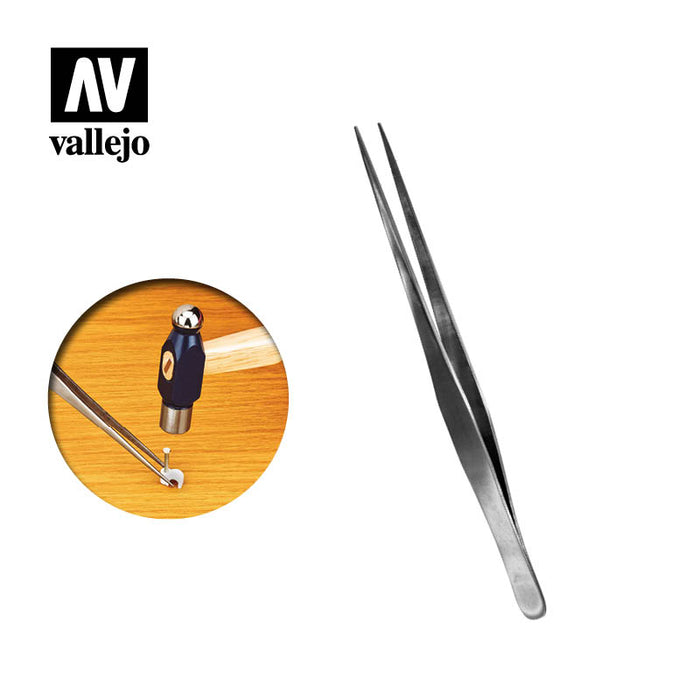 Vallejo Straight Tip Stainless Steel Tweezers (175mm) T12008 - Pastime Sports & Games