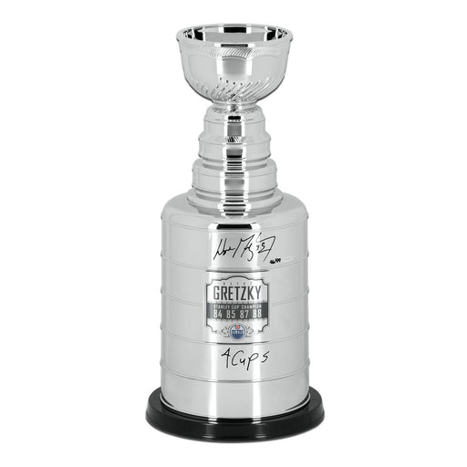 WAYNE GRETZKY AUTOGRAPHED & INSCRIBED “4 CUPS” REPLICA STANLEY CUP TROPHY WITH PLAQUE - Pastime Sports & Games